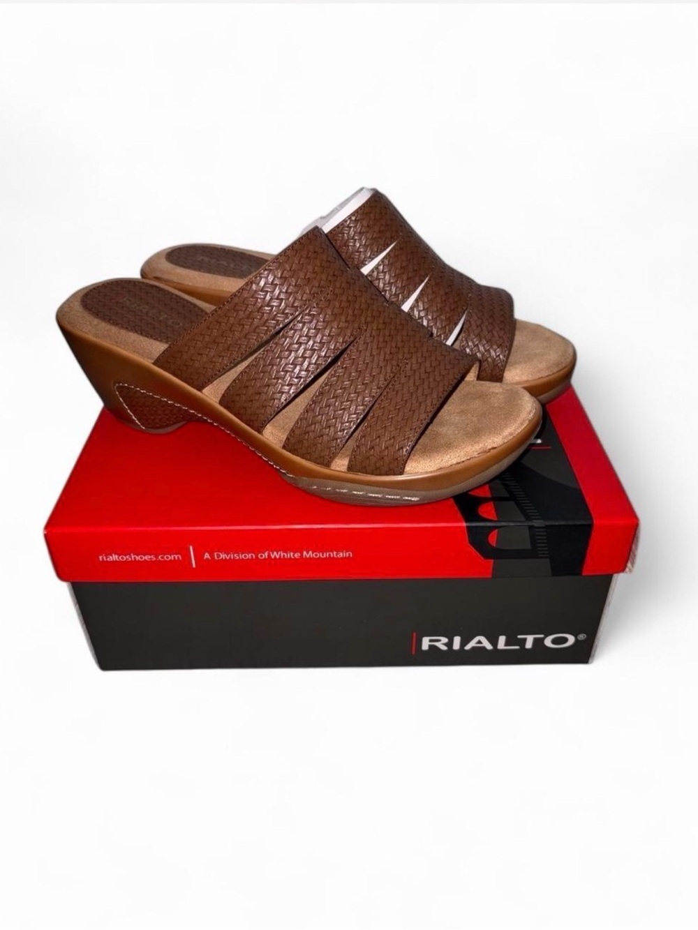 Rialto Brown Woven Slide Sandals for Women